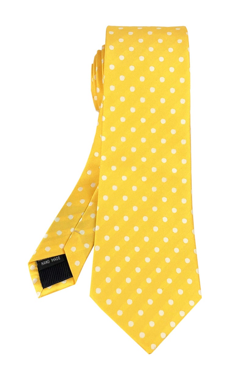 Secdtie Men Yellow White Dot Silk Wedding Self Tie Daily Dress Cravat Best Birthday Gift - Image 1
